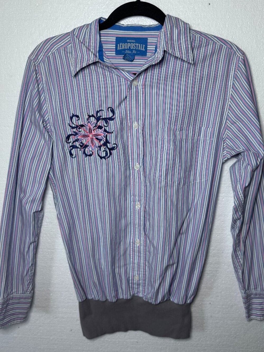Vintage Y2K Aeropostale Womens Sz Small Striped Button Front Shirt Embroidered